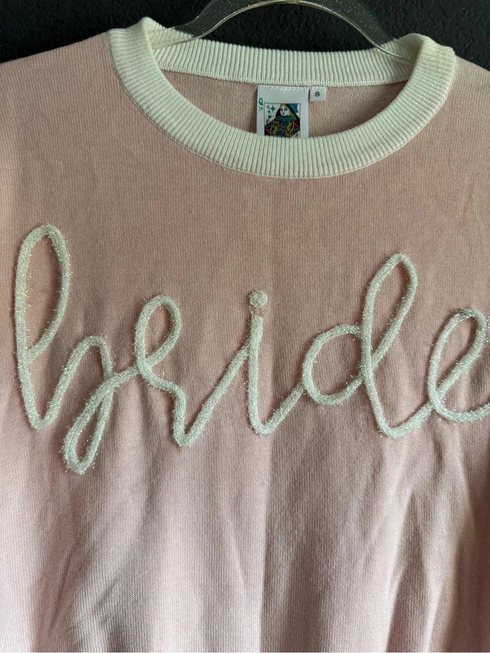 QUEEN OF SPARKLES • Bride print Pink Short Sleeve Knit Top - Small